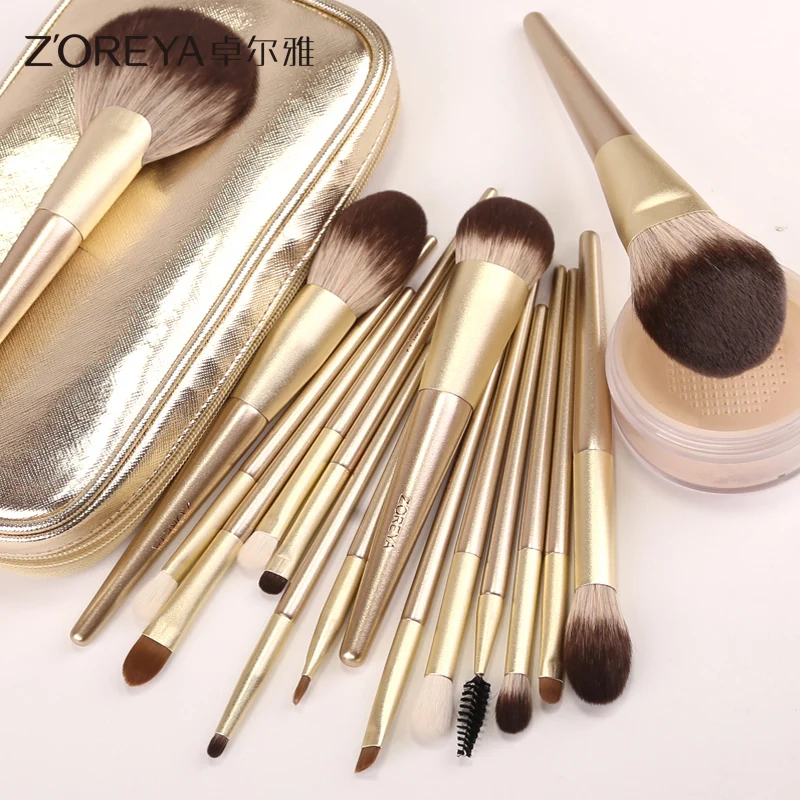 ZOREYA Make up Brush Set Luxurious Makeup Brushes Natual Hair Face and Eye Brushes With High Quality Zipper Bag - Handle Color: brush with bag