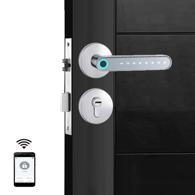 Smart Remote Control Bluetooth-compatible Fingerprint Password Code Biometrics Lock with Mechanical Key For Wooden Metal Door |