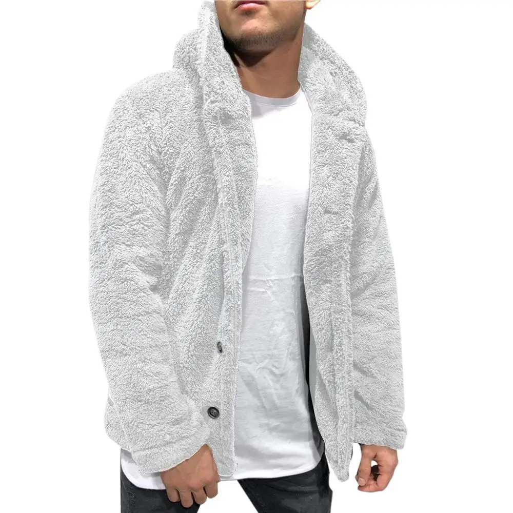 

Brown Blue Gray Men's Autumn Winter Fashion Solid Color Plush Cardigan Jacket Coat Casual Blouse Fleece Tops Pluse Size M-3XL