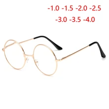 Ретро Металлические Круглые близорукие очки унисекс очки для близорукости прозрачные зеркальные очки по рецепту диоптрия-1,0-1,5 до-4,0