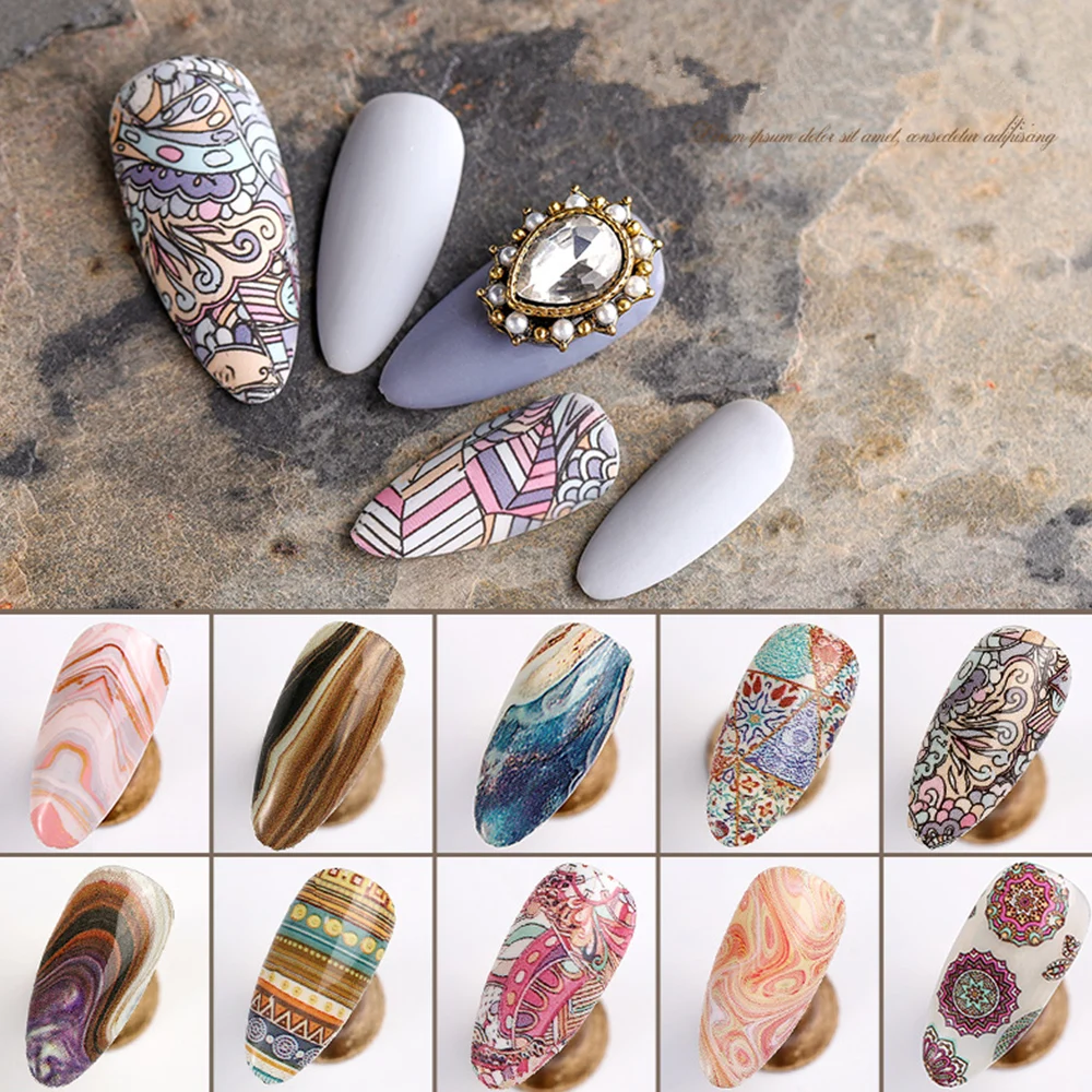 100 Patterns Animal Nail Foils for Transfer Paper Stickers Sliders Adhesive Nails Wraps DIY Water Marble Nail Art Decorations 5