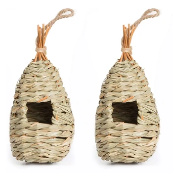 

1 Set of 2 Hand Woven Bird Houses Nest Small Hanging Audubon Birdhouse