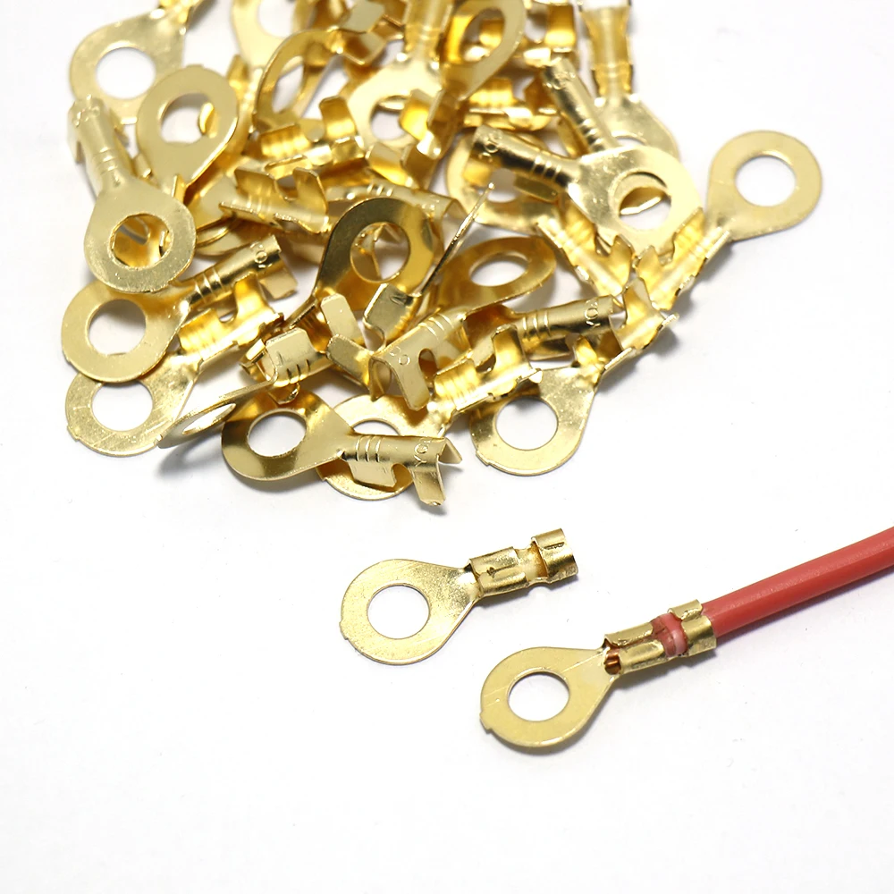 Open Barrel Copper Crimp Round Terminals Cable Wire Connector Cold pressing  Car O-type nose brass Eyes Non-Insulated Ring Lugs