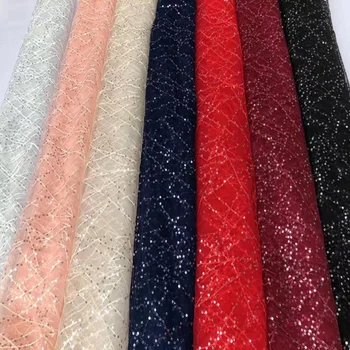 

7colors Fashion African tulle lace fabric sequins embroidered French net lace fabric simple and delicate for party dress FLQ23