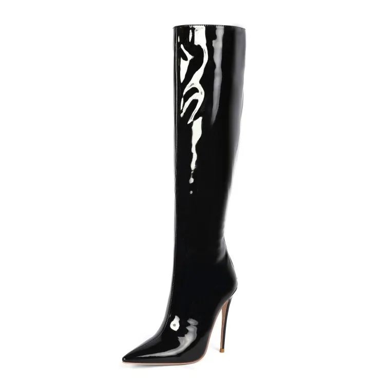 Olomm/модные женские зимние сапоги до колена пикантная обувь на тонком высоком каблуке вечерние туфли с острым носком черного, красного и