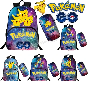 

Anime Cartoon Pikachu Backpack Printing Elf School Bag Plus Pencil Case Set Children and Student Knapsack College Style Gifts