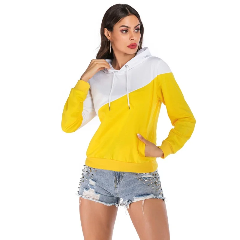 

Women's Patchwork Hoodies Spring Summer Female's Long Sleeve Slim Fit Hooded Sweatshirt Contrast Color Casual Comfort Tops
