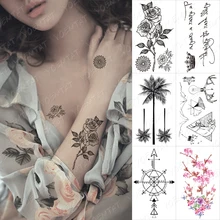 Waterproof Temporary Tattoo Sticker Rose Flower Peony Text Crown Black Tatoo Arm Hand Chest Fake Tatto Man Woman Child Tattoos