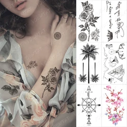 Waterproof Temporary Tattoo Sticker Rose Flower Peony Text Crown Black Tatoo Arm Hand Chest Fake Tatto Man Woman Child Tattoos