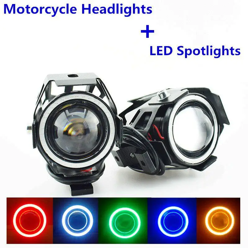 

1PCS Motorcycle Headlights Moto LED External Spotlights Super Bright Fog Light Driving Spot Lamp DRL U5 Blue Angel/Devil Eyes