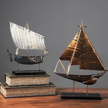 

Nordic Vintage Sailing Ship Miniature Model Sculpture Creative Modern Art Figurine Ornament Home Decoration Accessories