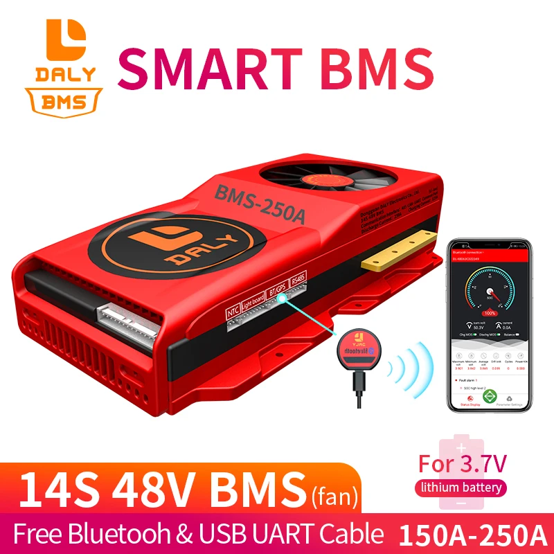 Умный блок батарей 18650 BMS 14S 48V Бесплатная плата защиты аккумулятора Bluetooth литий