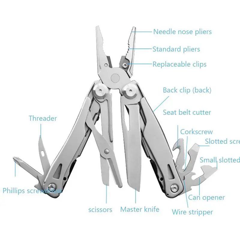 14 In 1 EDC Camping Multitool Plier Cable Wire Cutter Stripper Multi Tools Outdoor Camping Mini Portable Folding Knife Scissors