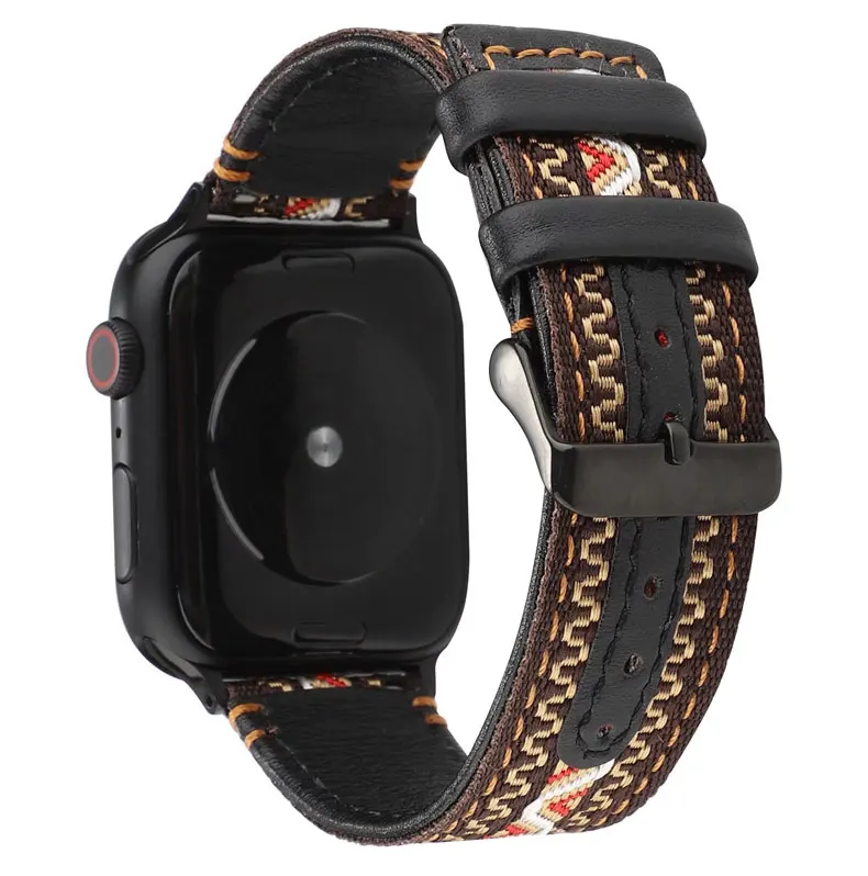National Wind Fabric+Genuine Leather strap for apple watch band 42mm 38mm 44mm 40mm iwatch series 5/4/3/2/1 bracelet Accessories