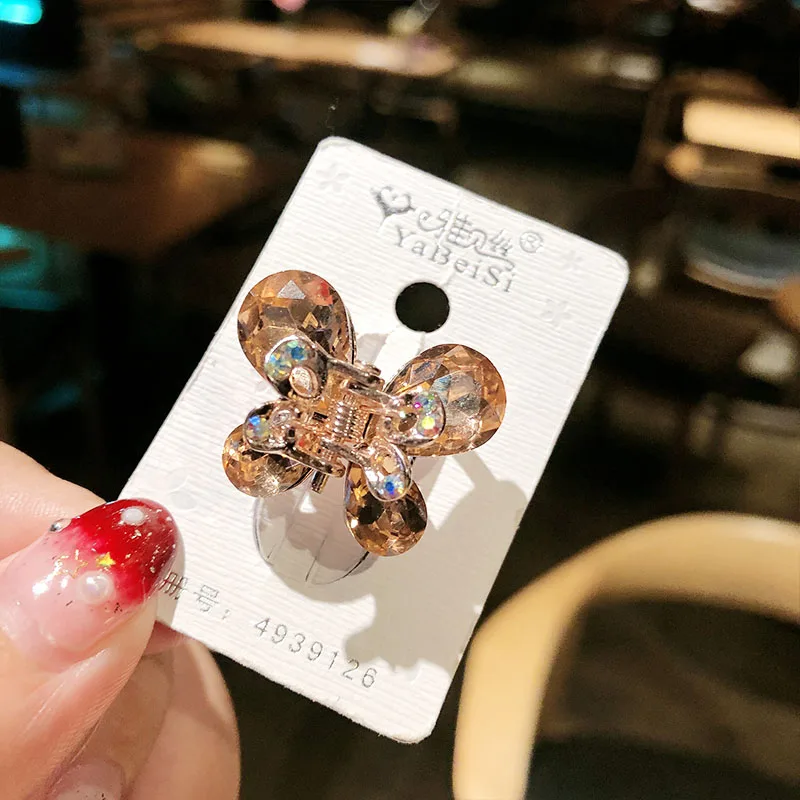 champange butterfly Для женщин класса люкс, украшенные разноцветными кристаллами Бабочка заколка для волос с цветком милые волос зажим с орнаментом заколки повязка на голову, модные аксессуары для волос - Цвет: champange butterfly
