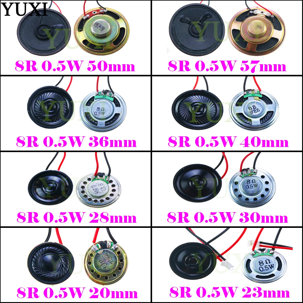 YUXI 1pcs Ultra-thin Speaker 8 Ohms 8R 0.5W Diameter 20mm 23mm 28mm 30mm 36mm 40mm 50mm 57mm With P2.0 Terminal Wire | Электроника