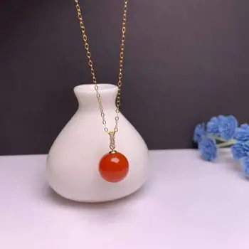 

shilovem 18K yellow Gold real Natural south Red agate pendants no necklace fine plant Jewelry classic gift plant mymz10.5-1199nh