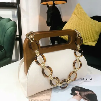 

Fashion Wooden Clip Bag Women Handbags Designer Acrylic Chain Shoulder Crossbody Bags Lady Leopard Shell Bag Female Women Bags