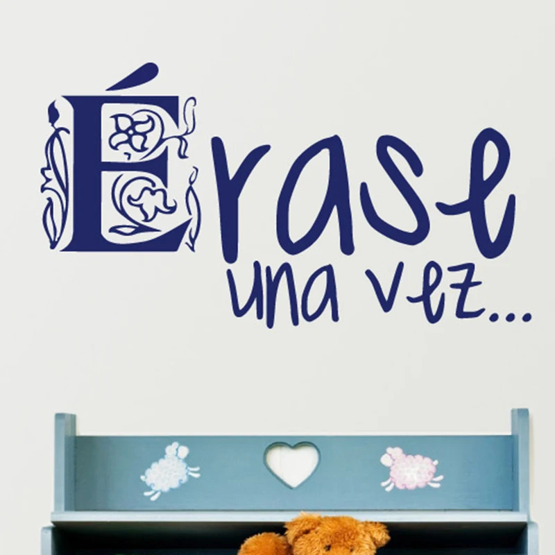 Cartoon Spanish Once upon a time Wall Sticker Kids Room Classroom Spanish Inspirational Quote Wall Decal Bedroom Vinyl Decor (2)