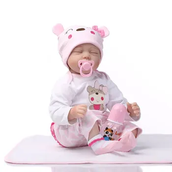 

Cute 55cm Sleeping Reborn Baby Doll Toy Close Eyes Pink Clothes Soft Body Silicone Newborn Doll For Girls Early Education Toys