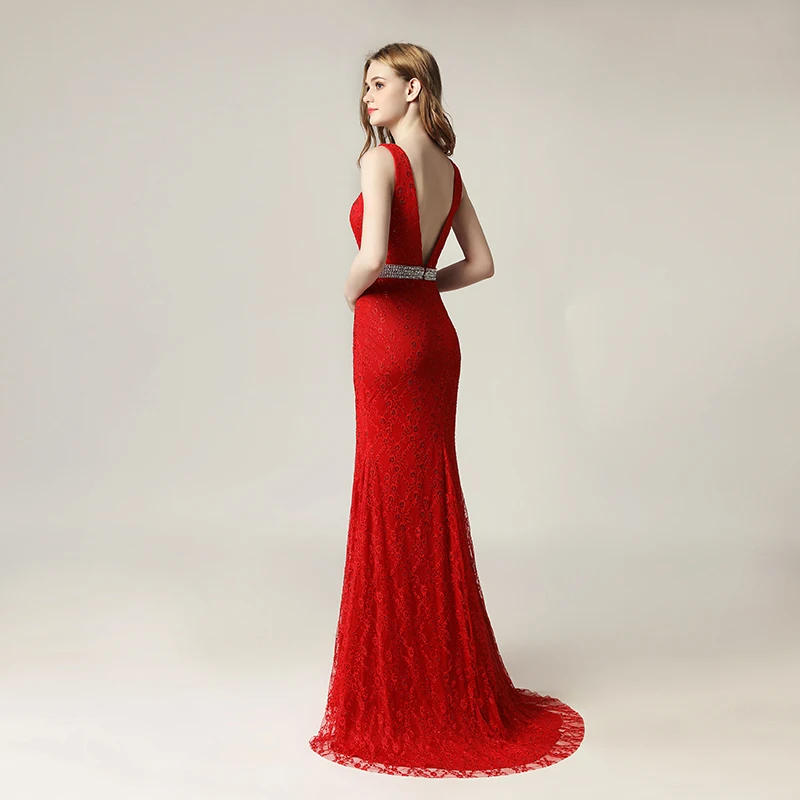 

red evening dress, formal evening dress, lace evening dress, v-neck evening dress, cheap evening dress