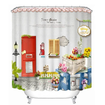 

3D Bathroom Curtain Waterproof Washable Bath Curtain Customizable View Shower Curtain Flowers Landscape Wall Pattern