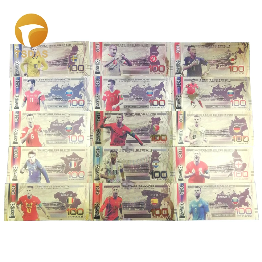 7 комплектов сувенирных ярких золотых банкнот с изображением чемпионата мира в