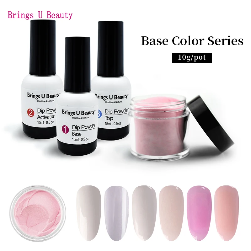 Muito bem 10 g/caixa cores base francês prego design mergulho em pó branco claro nenhuma lâmpada cura unhas mergulho em pó gel natural seco