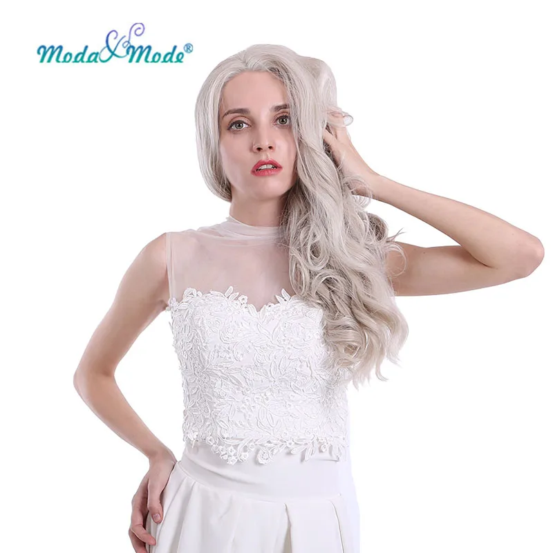 Женский парик с волнистым кружевом Moda &amp Mode 28 дюймов смешанный белый длинными