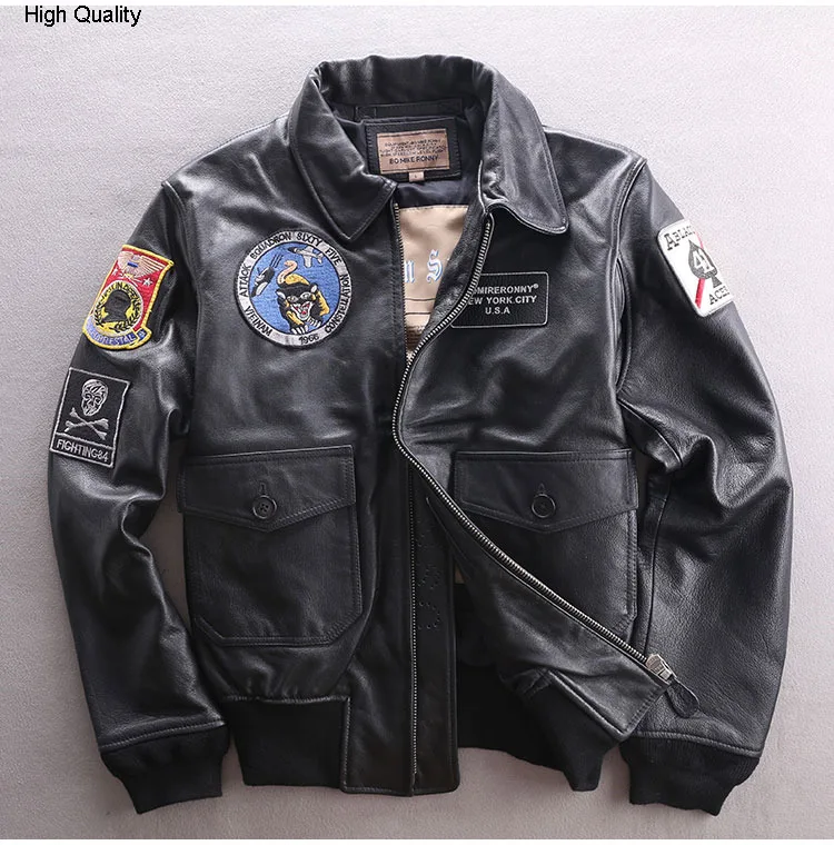 New Mens Black Genuine Leather Bomber Jacket Flight Coat Motorcycle Biker Riding
