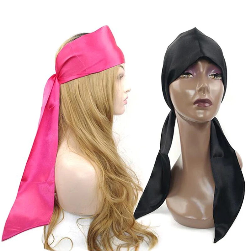Soft Silk Women Shower Wrap Cap Night Sleep Head Wear Adjustable Ladies Long Hair Care Bonnet Scarf Satin Hat Accessories