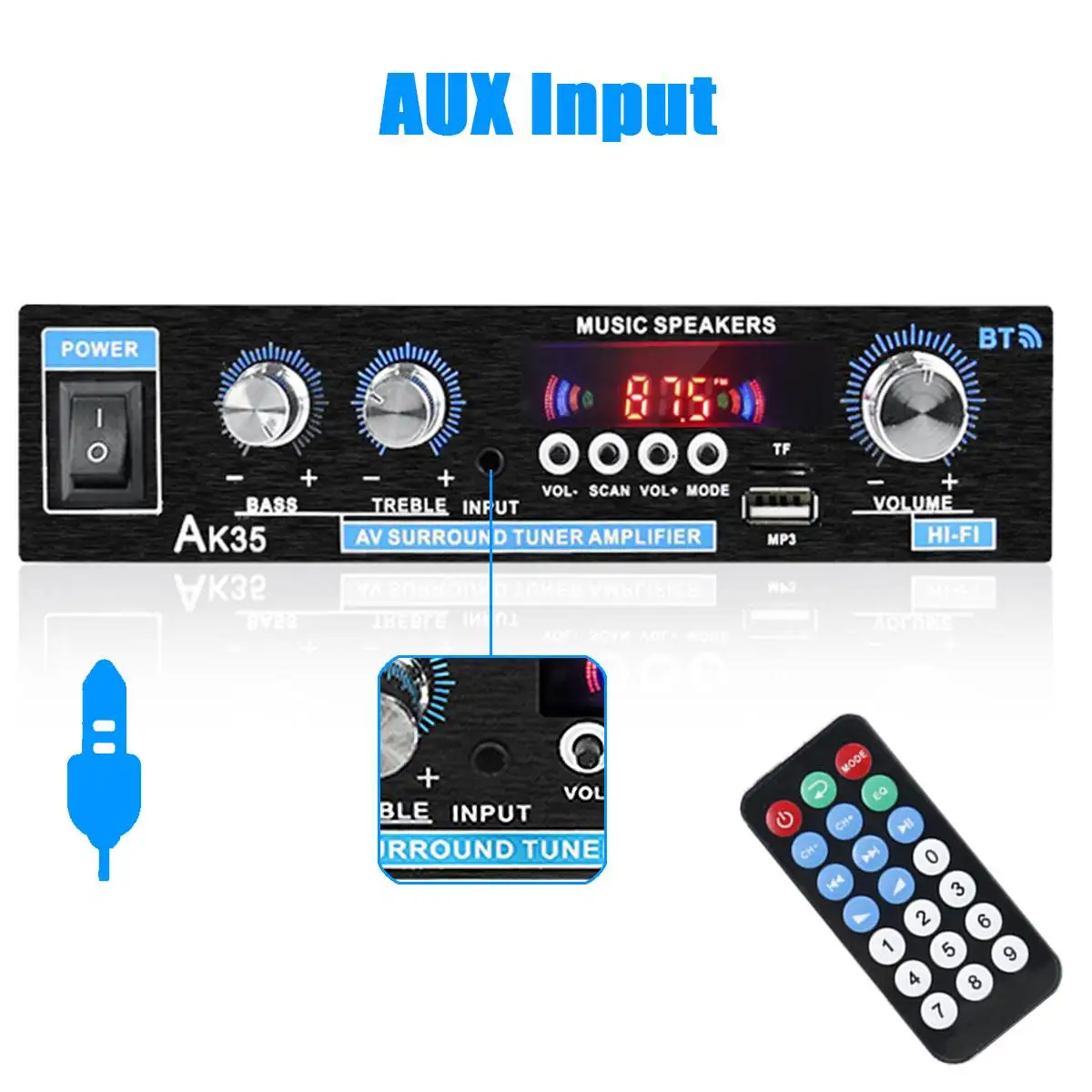 AK35 380 800W Home Digital Amplifiers Audio 110-240V Bass Audio Power bluetooth Amplifier Hifi FM Auto Music Subwoofer Speakers 6 channel amp