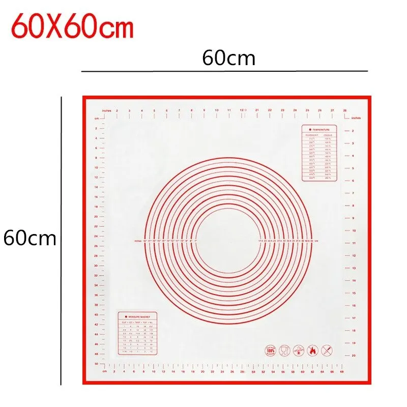 60x60cm red Силиконовый коврик для выпечки с накипью раскатки теста коврик для замеса теста антипригарная Кондитерская печь лайнер формы для выпечки 60*40/40*30 см - Цвет: 60x60cm red