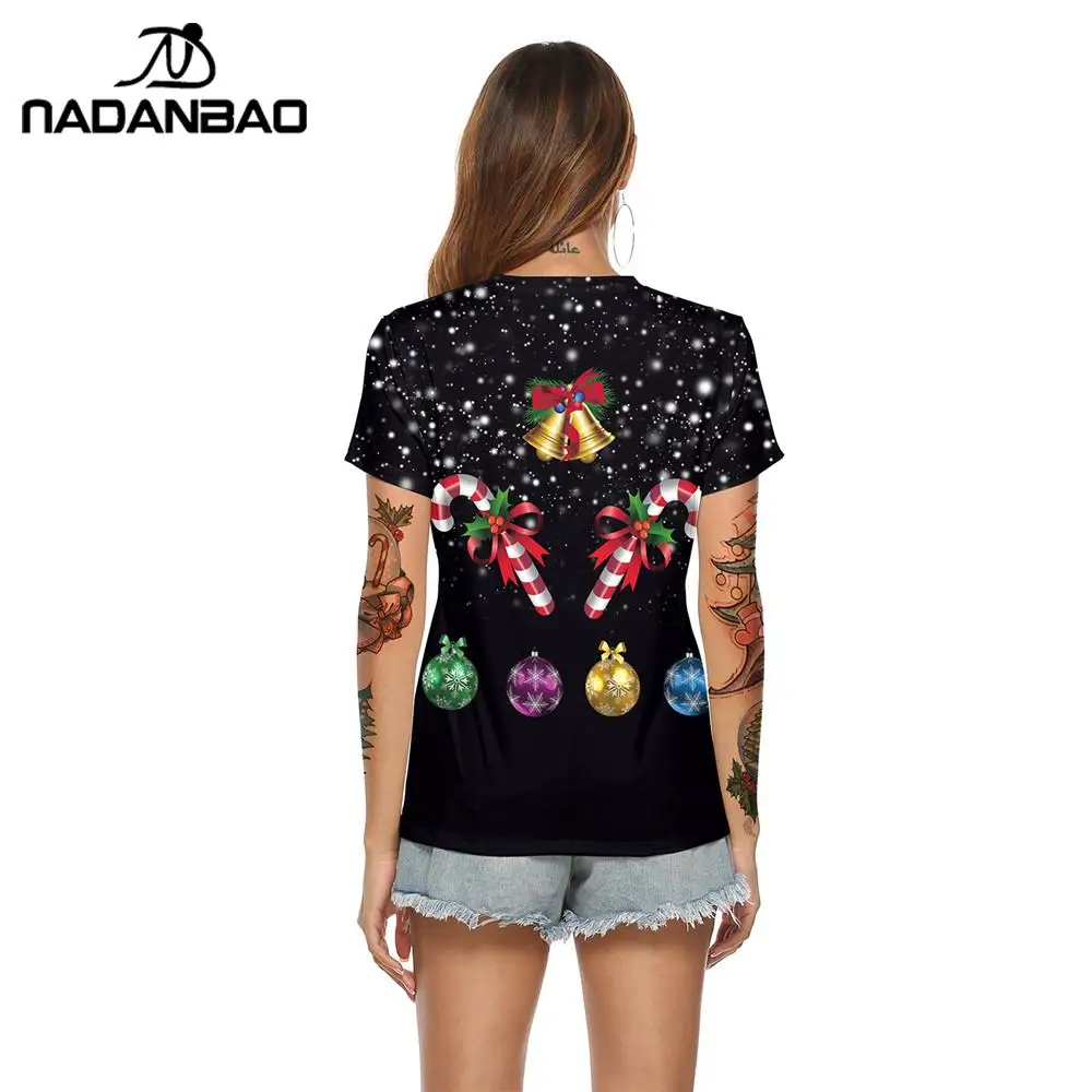 NADANBAO New Year Short Sleeve Tops For Women Merry Christmas T-shirt Elk Printing T Top Jingle Bell Female Clothing