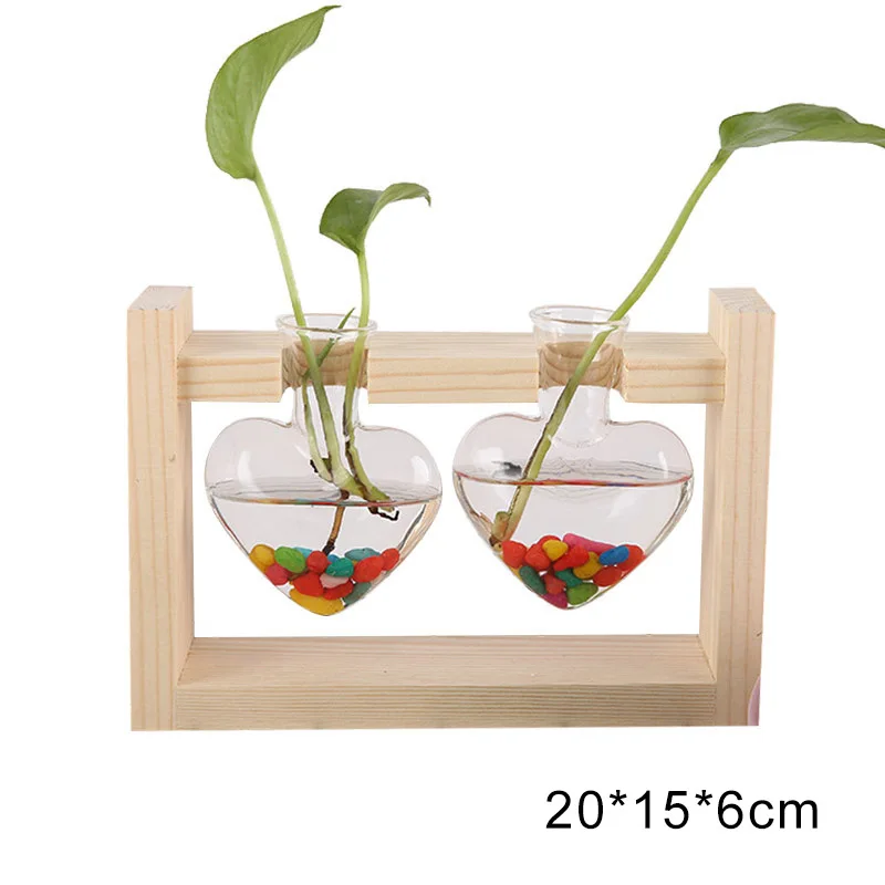 20cmx15cmx6cm Горячий стеклянный гидропонный ваза для цветов Террариум для растений с деревянной подставкой офисные украшения для дома PLD - Цвет: 20cmx15cmx6cm