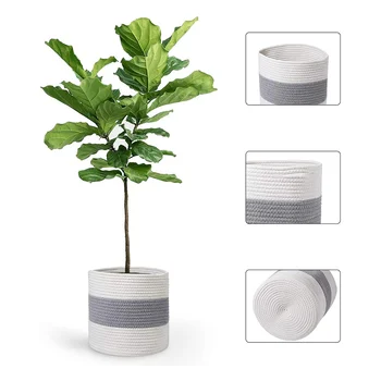 

Wardrobe Storage Box Toys Bin Storage Pots Flower Laundry Hamper Storage Black/White Variegated Grey Rope Fabric Storage Basket