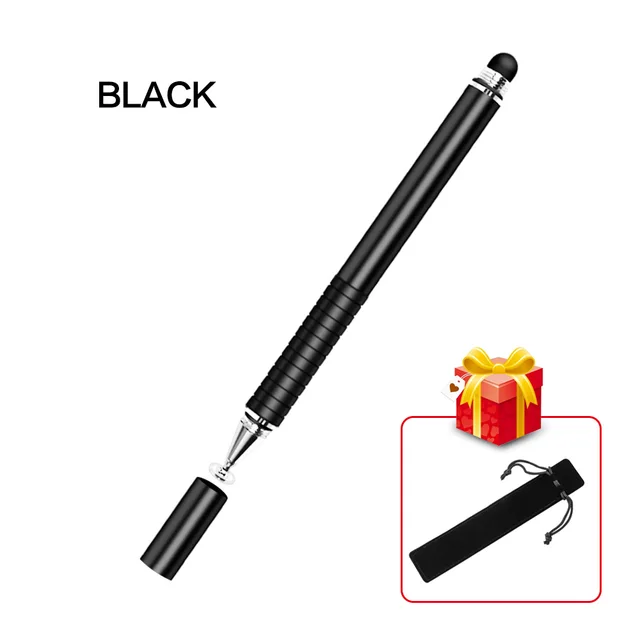 2 In 1 Stylus For Smartphone Tablet Thick Thin Drawing Capacitive Pencil Universal Android Mobile Screen Metal Note Touch Pen Black no Hook