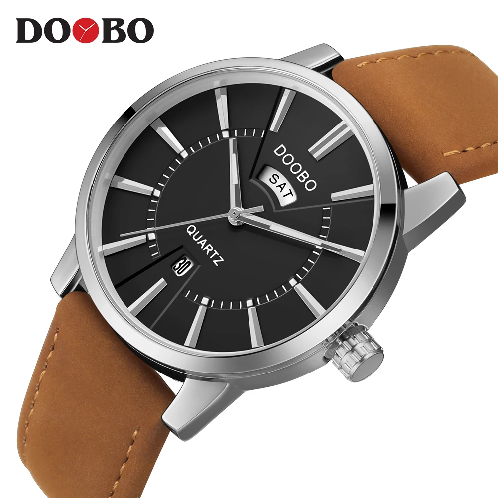 D017 brown black DOOBO мужские часы лучший бренд класса люкс золотые мужские часы модный кожаный ремешок повседневные спортивные наручные часы с большим циферблатом Прямая поставка - Цвет: D017 brown black