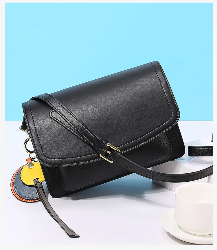 Fashion Retro Wide Straps Genuine Leather Shoulder Bag for Women Small Square Flap Bag Female Crossbody Bag Exquisite All-match