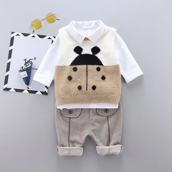 

Spring and autumn suit for male baby 2020 new baby wear boy cute cartoon beetle sweater + casual pants three-piece suit