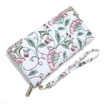 

Ladies Wallet Long Section Korean Zipper Purse Large Capacity Mobile Phone Bag Simple Fashion Flower Wild Clutch Bag Art fan New