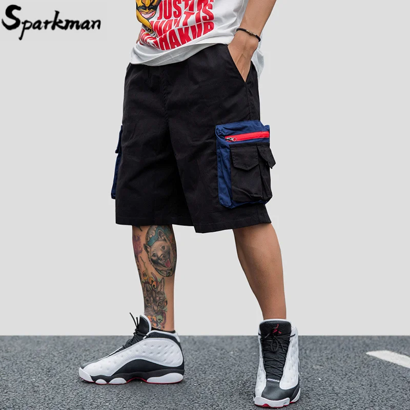 Хип хоп карго пляжные шорты мужские Харадзюку короткие уличные винтажные модные летние тонкие спортивные шорты с карманами на молнии