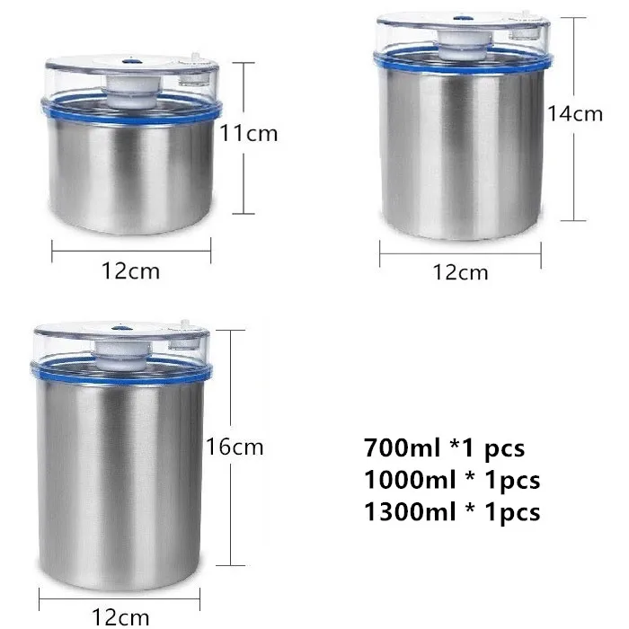 Контейнер для хранения продуктов из нержавеющей стали, контейнер для сохранения свежести(1300 мл+ 1000 мл+ 700 мл), вакуумный контейнер, уплотнитель насоса для пищевых продуктов, распродажа - Цвет: 700ml 1000ml 1300ml