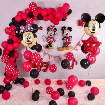 

72pcs Minnie Mickey Mouse head Foil Balloons Red Black Latex Balloon Kids Birthday Party Decoration Supplies Minnie Mickey Globo
