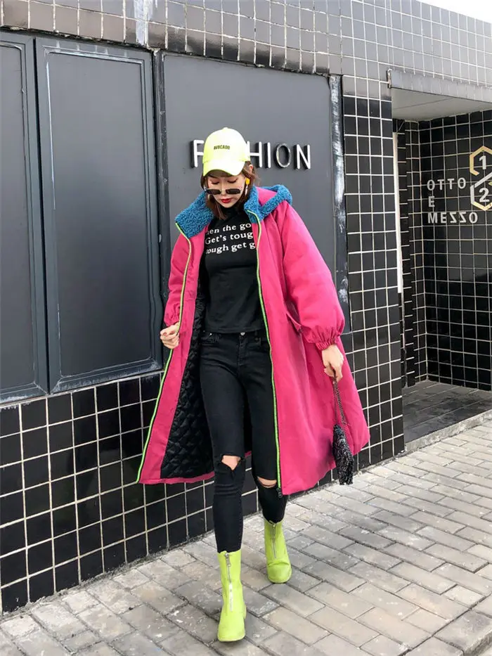 Harajuku модная стеганая хлопковая джинсовая куртка женская новая Корейская популярная цветная овечья шерсть шляпа с принтом граффити Длинная ветровка f2700