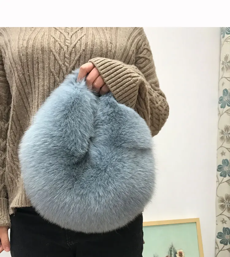 New Luxury Women Real Fox Fur Bag Messenger Fox Fur Chain Shoulder Bag Ladies hand Tote Handbag Crossbody leather Bags