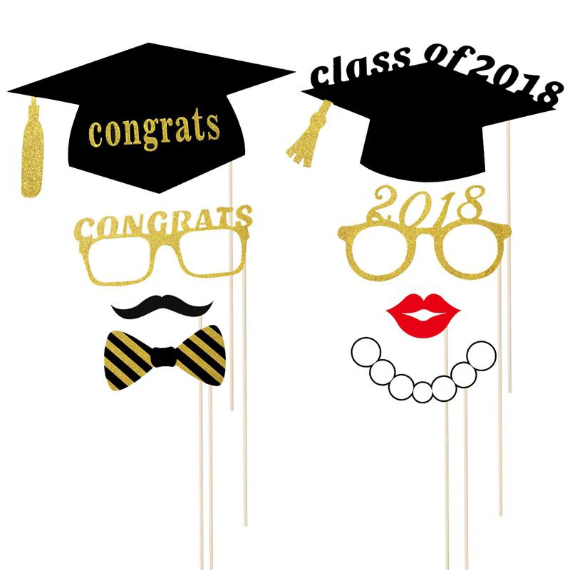 17/27/30pcs Photo Booth Props Graduation Party Decoration Bachelor Cap Grad Congrats Graduated Supplies PhotoBooth