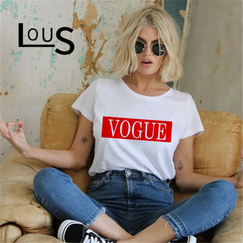 Luslos VOGUE футболки Новое поступление Женская футболка Летняя хлопковая Футболка со