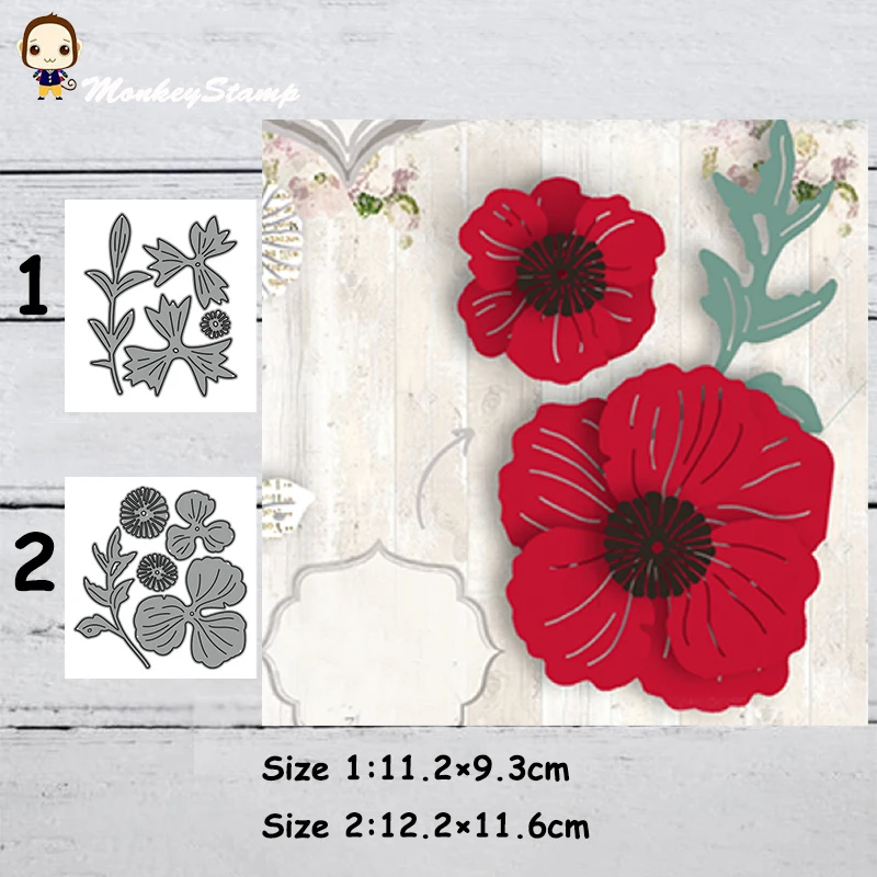 Monkey Poppy Flower Metal Cutting Dies Stencils For Diy Scrapbooking Photo Album Decorative