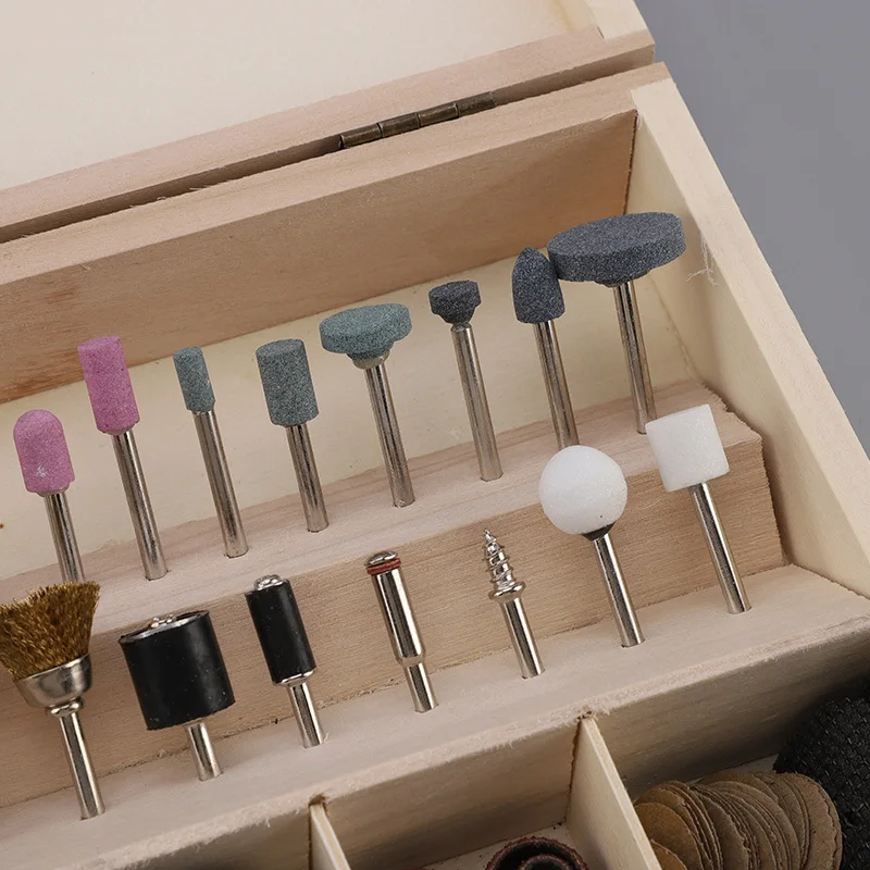 Electric Grinding Tools Set Electric Grinder Accessories Polishing Paper Wooden Box Grinding Head Slice Set Carving Polishing Cu
